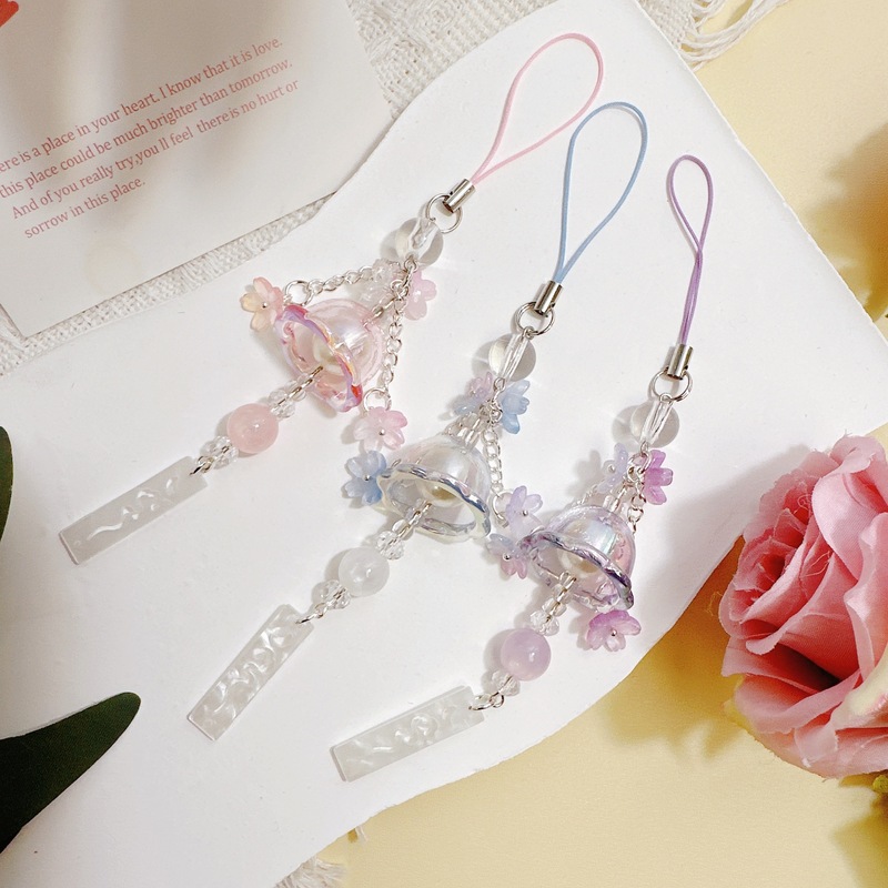 Sakura Jellyfish Wind Chimes Handmade Beads Homemade Simple Ins Style Mobile Phone Chain Cute Goo Ben camera bag Pendant