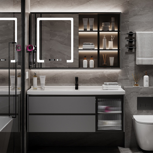 Yida modern simple ceramic integrated basin bathroom cabinet combination solid wood bathroom cabinet bathroom washbasin washbasin