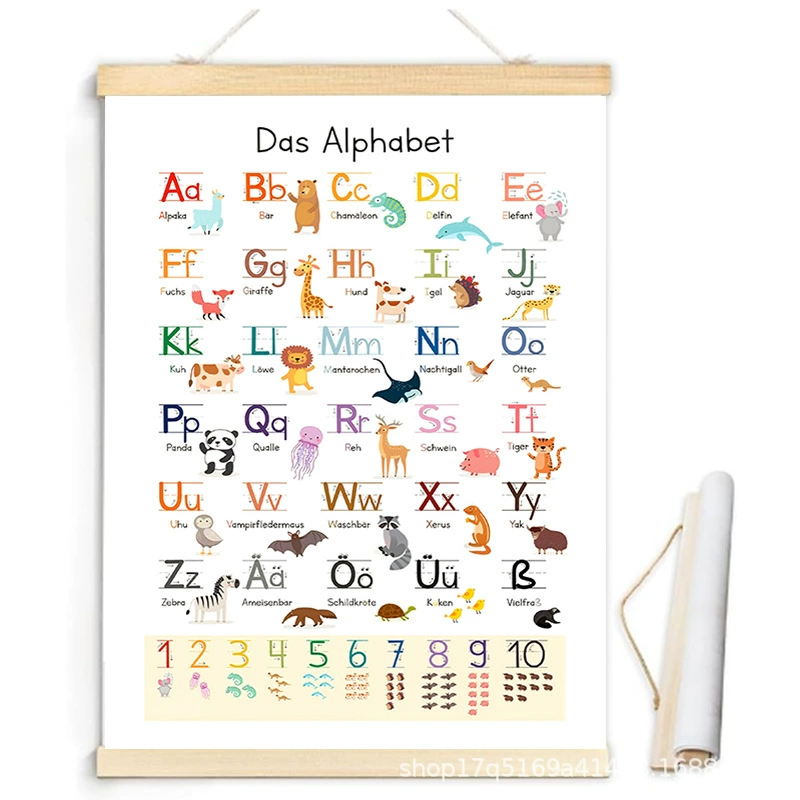 ABC алфавит и цифры 123 животных плакат классная роспись детский сад холст живопись подвесной свиток украшение детской комнаты