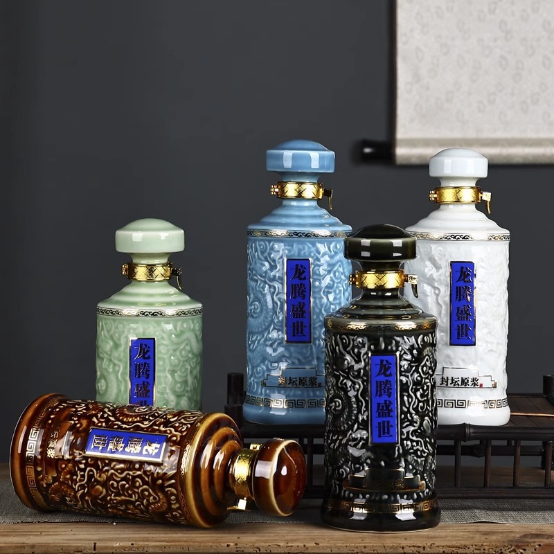 酒坛子陶瓷酒坛创意雕刻复古家用密封白酒泡酒空酒瓶罐龙纹