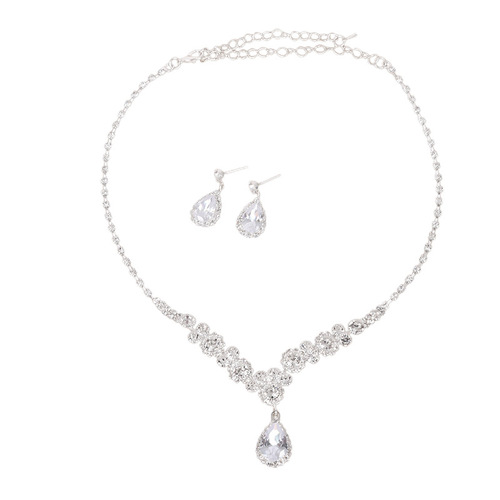 Cross-border hot selling bridal wedding jewelry set two-piece set dazzling rhinestone zircon angel teardrop necklace earrings