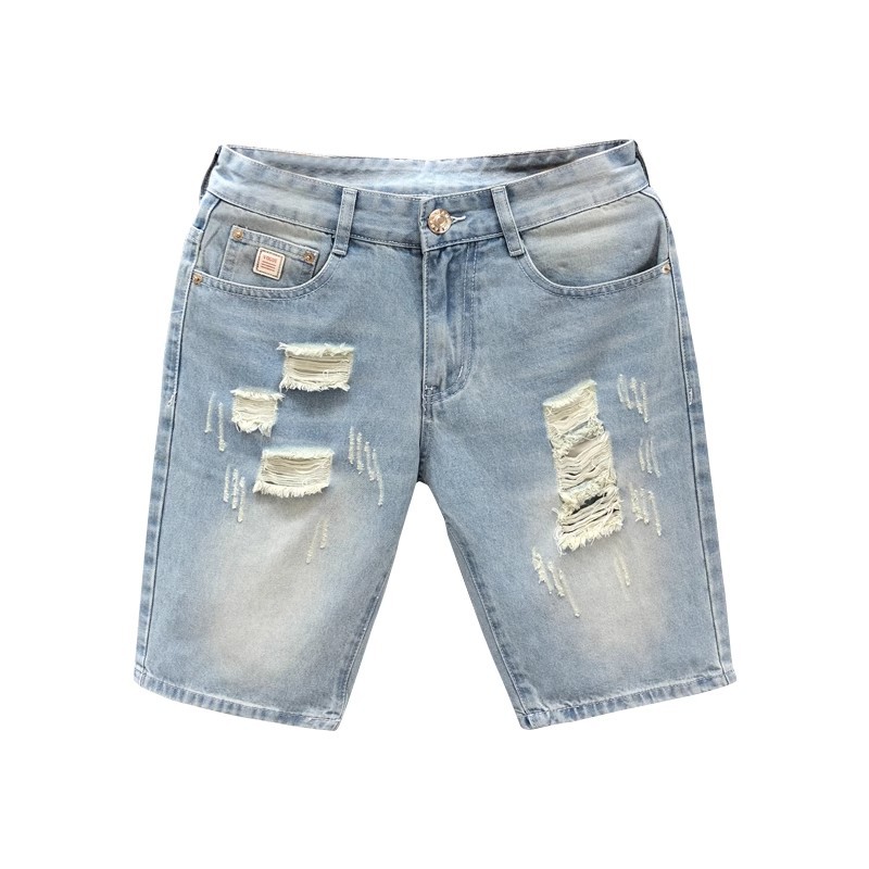 Men's Loose Fit Color Block Embroidered Denim Shorts Casual Retro American Style Trendy Five Point Summer Pants_mkmklike.com
