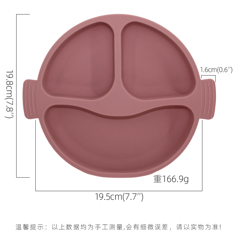 Transfronterizos de plato de silicona para niños set de platos de comedor de alimentos suplementarios para bebés plato de comedor de grados sonrientes con ventosa cubiertos