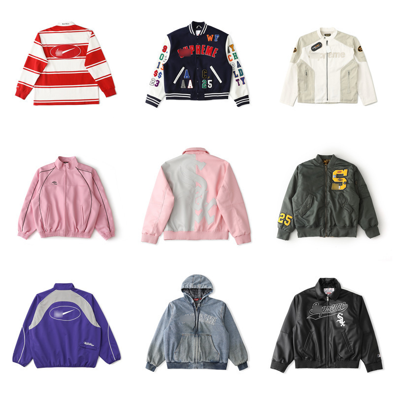 SS26 cross-border high-end version WEEK SUP heavy-duty collaboration Varsity Cotton Jacket denim cotton jacket blue