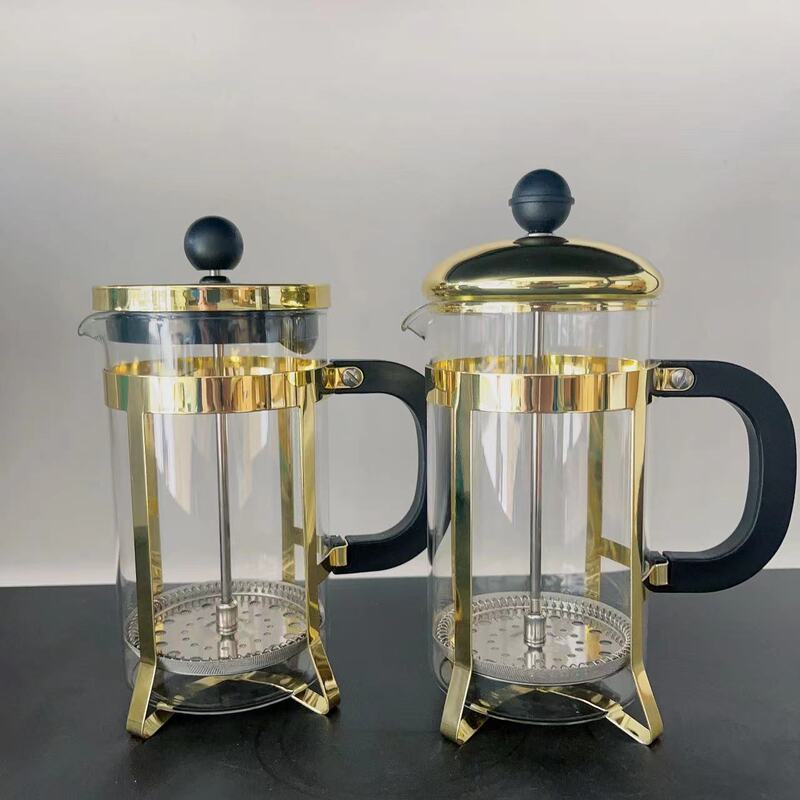 Customized Stainless Steel Glass Creative French Pot Flower Tea Coffee Pot Electroplated Coffee Pot Tea Brewing Device French Press Pot