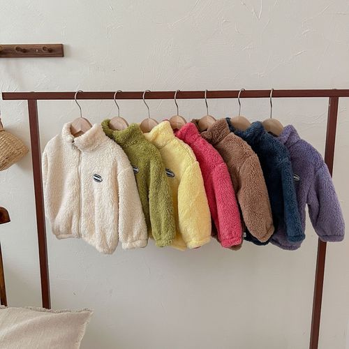 Children's Fleece Jackets for Autumn and Winter, Unisex Colorful Coral Fleece Coats, Plain Color Fleece-lined Tops for Kids