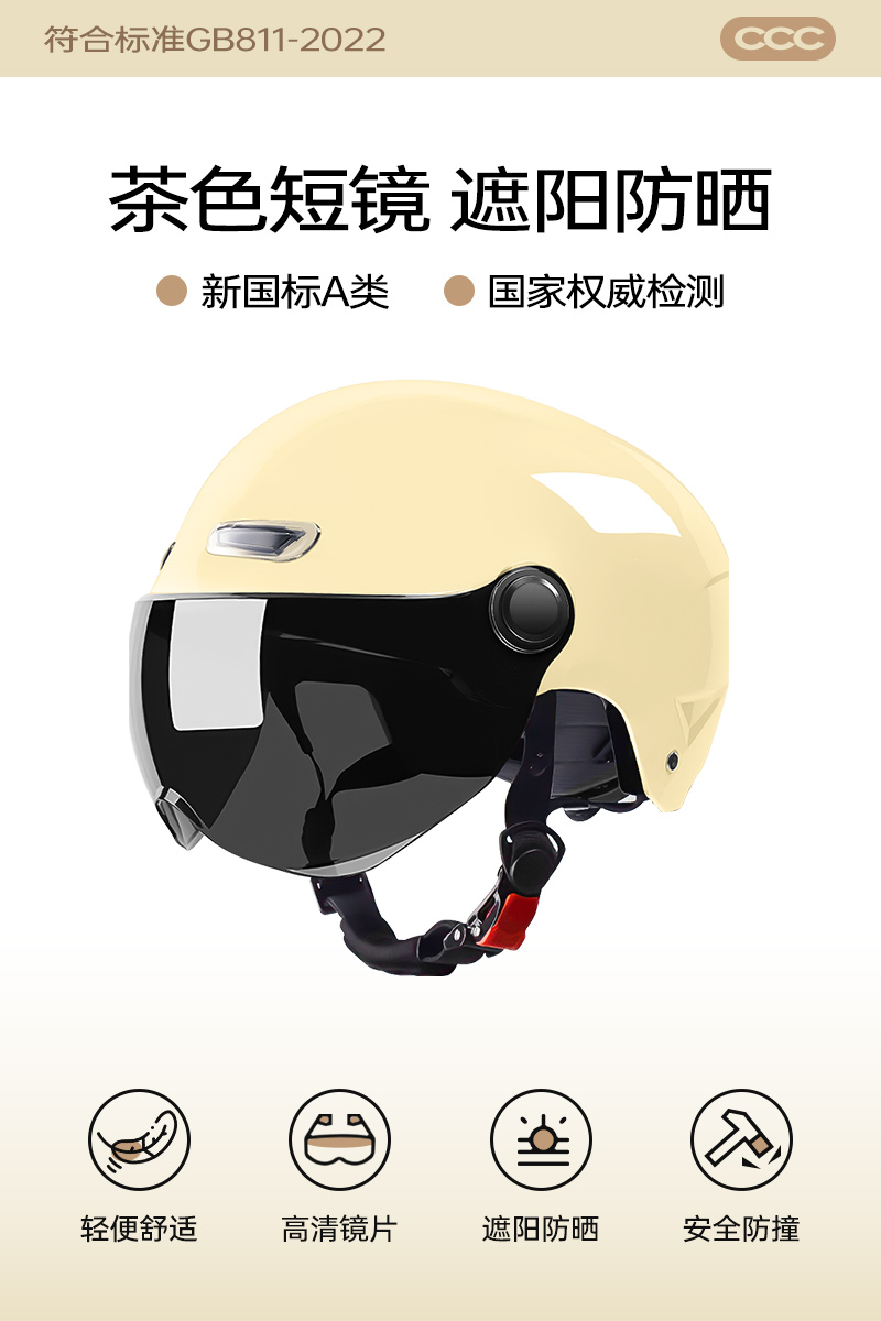 Auto Parts and Accessories, Universal 3C Certified - bright-khaki-sunscreen-short-visor-large-size-head-circumference-60-64cm