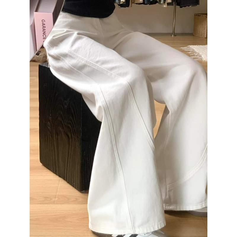 White Pants Women's Loose Design 2025 Spring and Summer New High-Waist Draped Floor-Length Wide-Leg Scimitar Jeans
