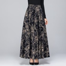 妈妈棉麻半身裙春秋冬复古中长款中老年女高腰松紧裙亚麻碎花长裙