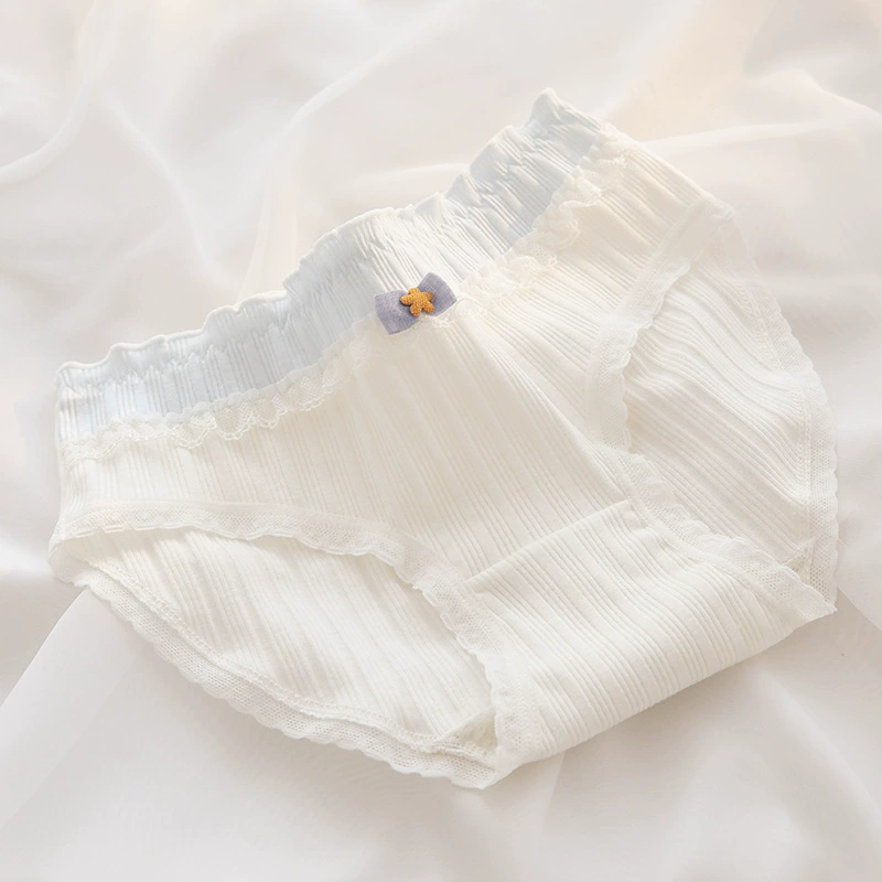 Women’s rib‑knit cotton panties, mid‑rise, lace trim, hip‑accenting, sizes M–XL