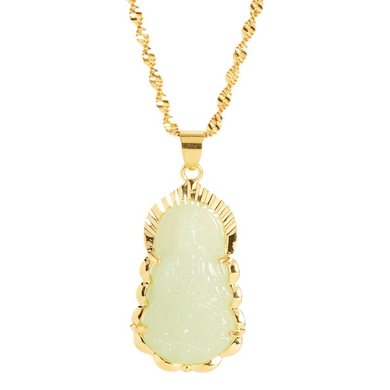 La Arena de oro vintage aceite verde hielo verde Guanyin colgante no se desvanece durante mucho tiempo con incrustaciones de oro de jade Guanyin Buda colgante transfronterizo venta al por mayor