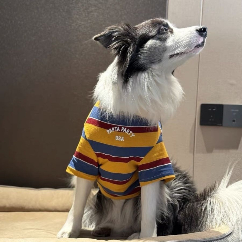 犬服カジュアルストライプシャツアウトドア夏薄いストライプシャツトレンディなブランドラブラドールゴールデンレトリバー中型犬と大型犬|undefined