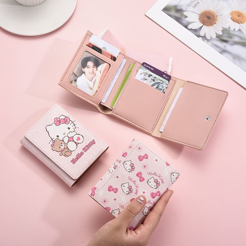 ^Cute Cartoon Hello Kitty 70% off Wallet Short Portable Thin Multi-Card Slot Student Card Integrated Bag