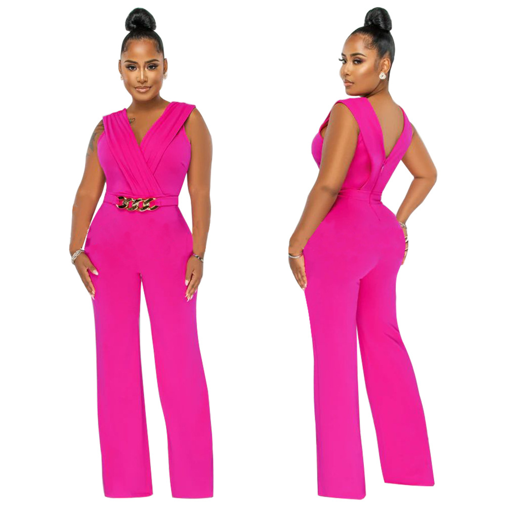 Women's Wear Fashion Women's Wear Solid Color Loose Fit Casual Sleeveless Jumpsuit