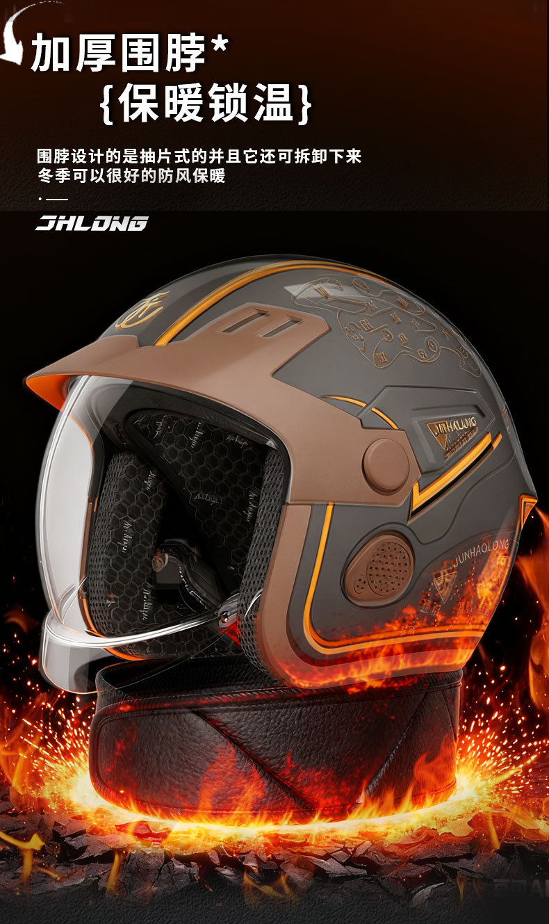 Junhao Long 3C Certified Electric Vehicle Helmet for Men and Women, Autumn and Winter Anti-Fog and Warm Neck Scarf, Universal Safety Helmet for All Seasons