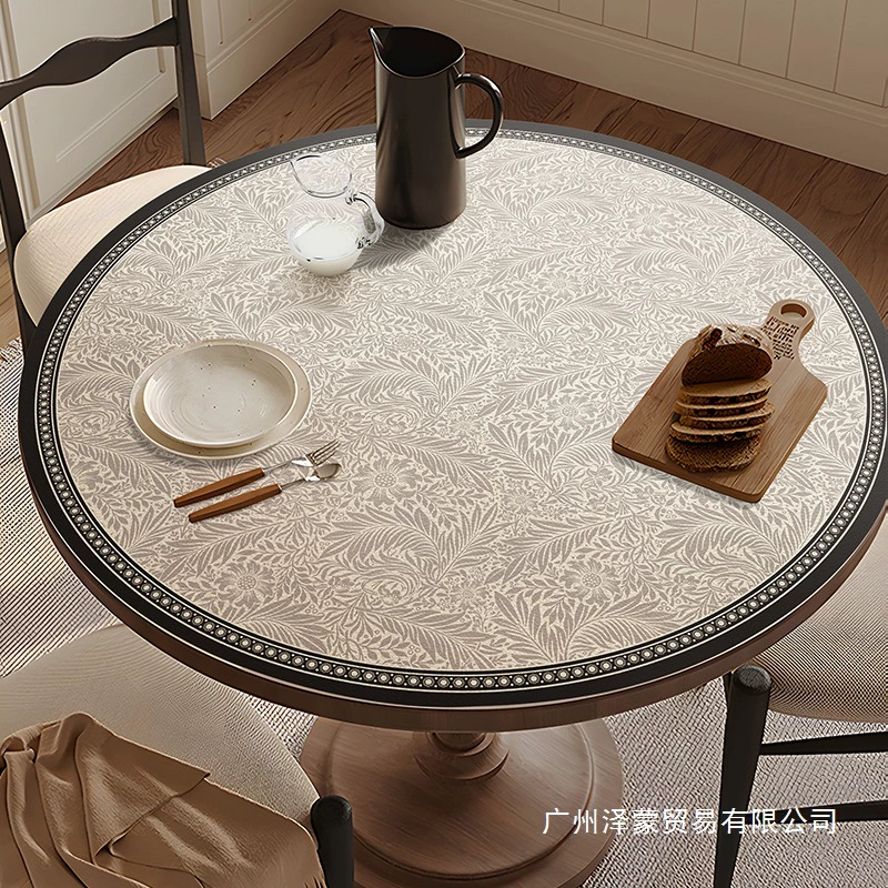 Французская скатерть для круглого стола, водонепроницаемая и маслостойкая, не требующая мытья, коврик для круглого стола, ПВХ, противоожоговой и изолированный кожаный защитный коврик для журнального столика