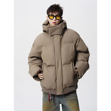 美式重磅PU皮棉衣男冬高街痞帅加厚连帽棉服cleanfit宽松保暖外套