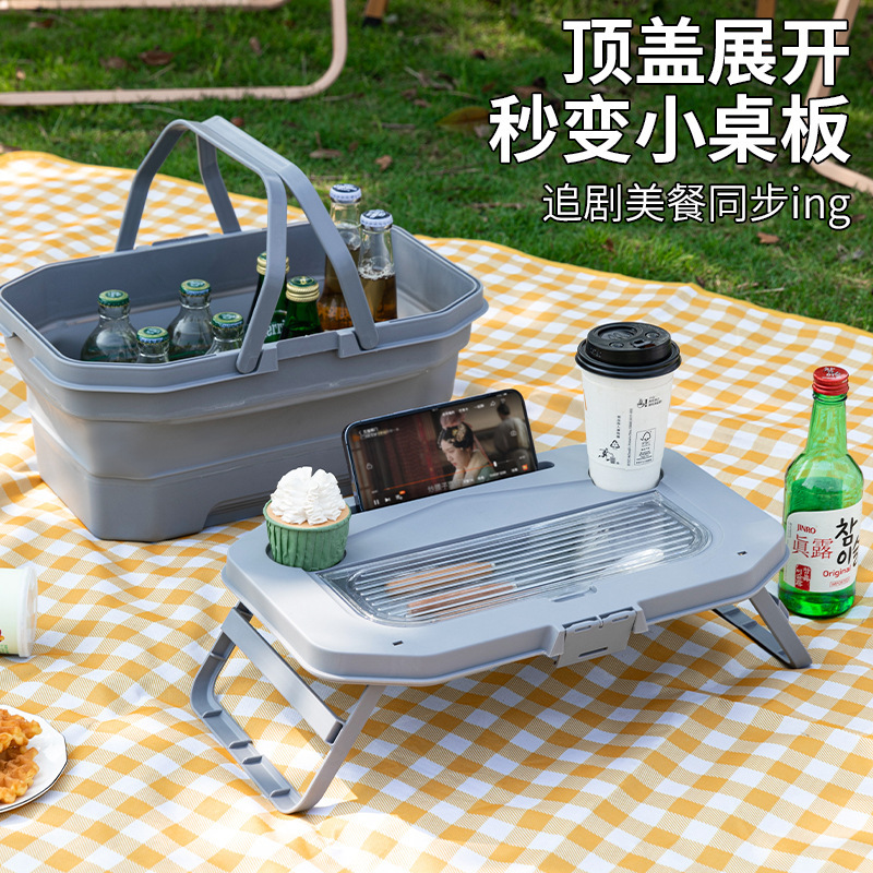屋外折りたたみピクニックバスケット春のお出かけキャンプ収納ボックスピクニック車ポータブル蓋とテーブルボード収納バスケット|undefined