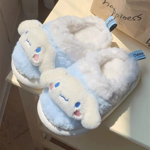 Blue and White [Yumui Dog] Cotton slippers
