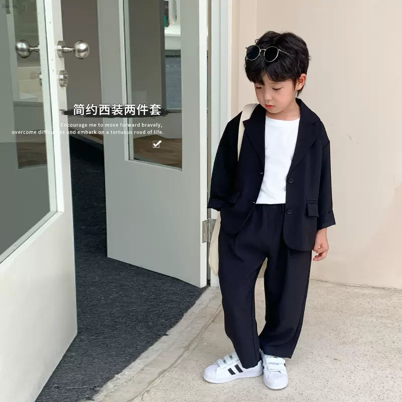 西装男童春秋套装痞帅小童衣服帅气男孩走秀主持演出花童礼服西服