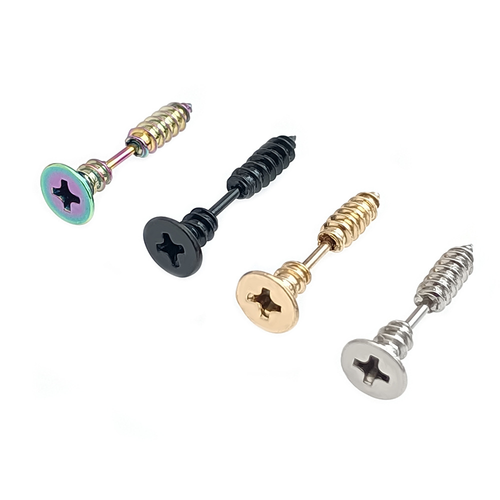 Daily, Street Occasion 1 Piece Streetwear Nail Plating Titanium Steel Screw Backs Ear Studs