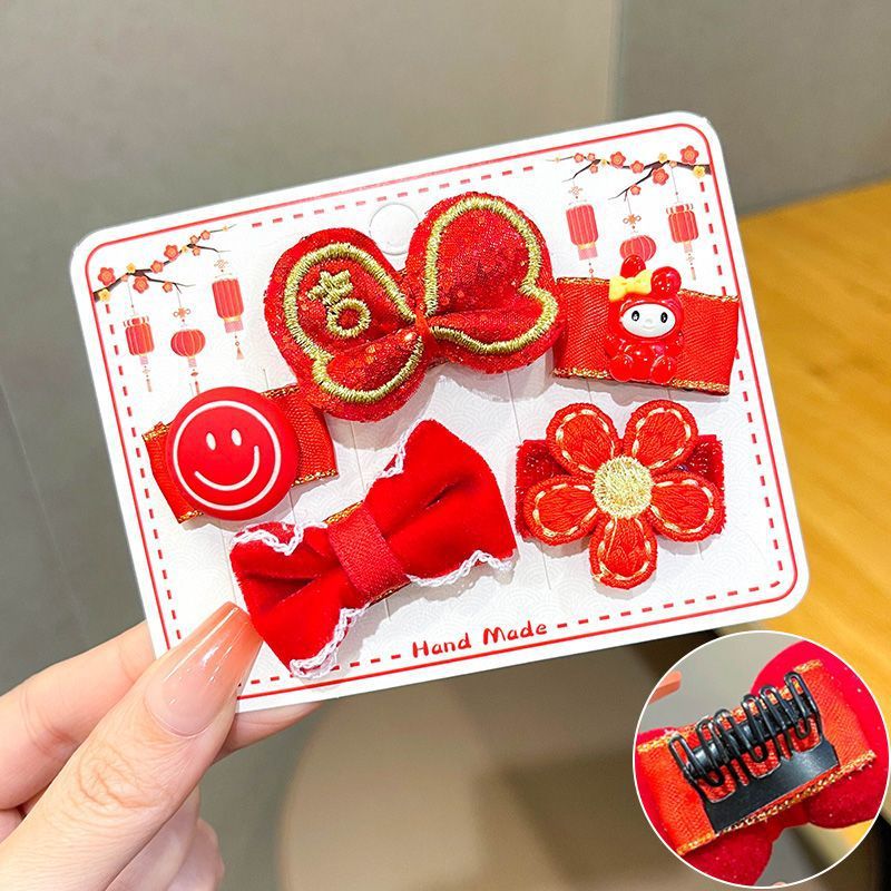 Estilo chino Año Nuevo tocado de Año Nuevo para Niños Accesorios para el cabello de peluche niña arco Año Nuevo horquilla bebé horquilla festiva