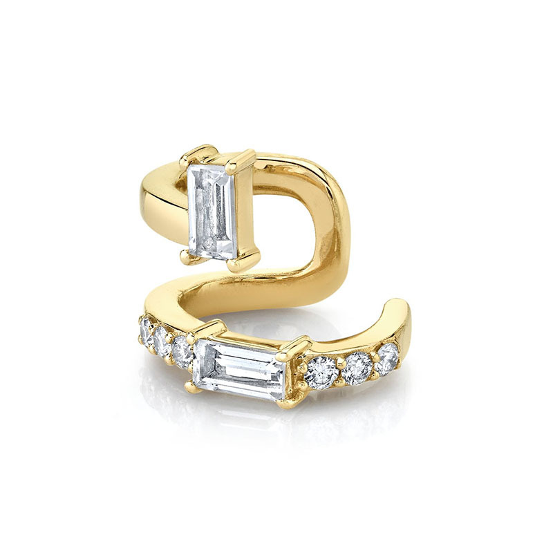 simple gold copper inlaid zircon ear clip irregular geometric single earrings