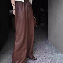 美式慵懒风！真皮植鞣绵羊皮皮裤女高腰宽松阔腿直筒裤复古拖地裤