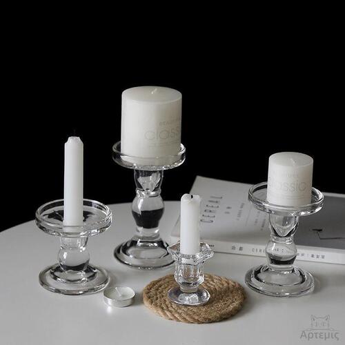 ins French simple Roman column glass candlestick ornaments creative home decoration desktop aromatherapy candle cafe
