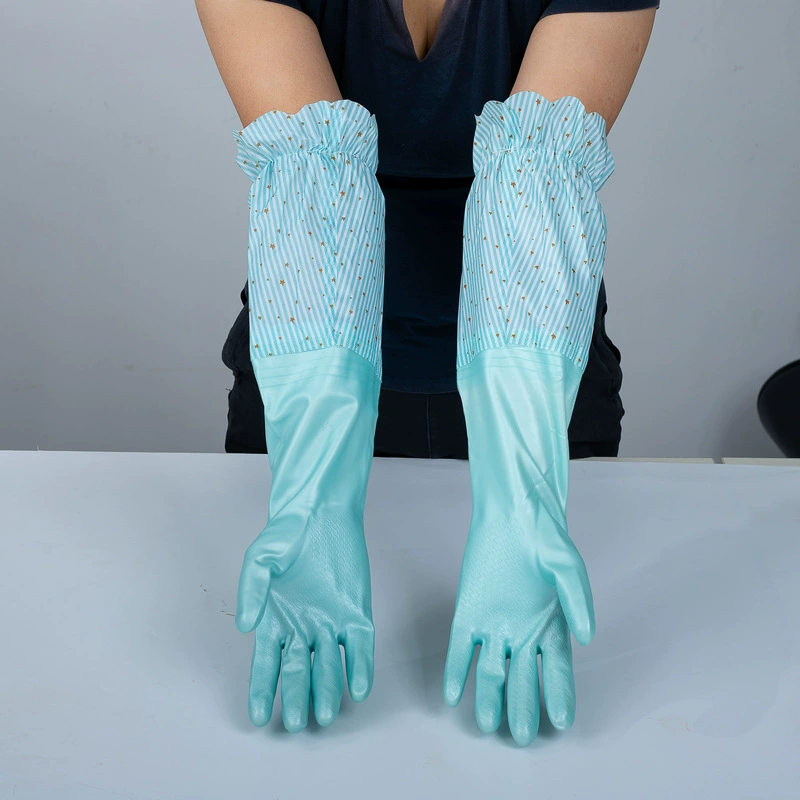 Manufacturers supply non-slip flocking kitchen multi-functional dishwashing, washing clothes, washing vegetables, plastic rubber housework gloves