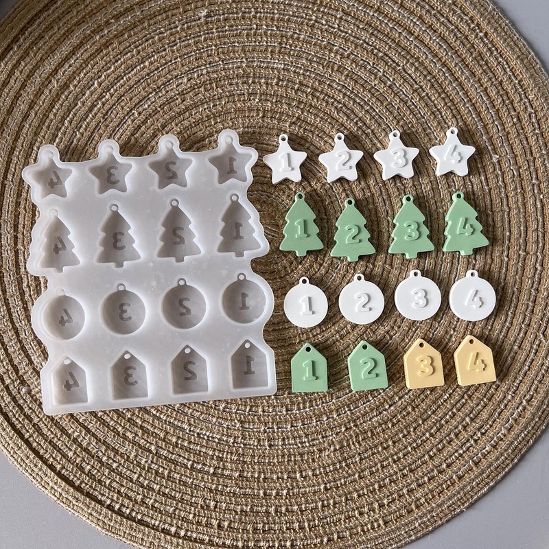 圣诞系列数字吊牌挂牌模具圣诞树降临节挂牌装饰石膏滴胶模具|undefined