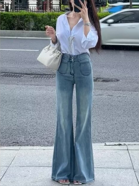 Light-colored High-waisted Micro-blared Jeans Women's 2024 Summer Thin Slimming Stretch Trendy Slimming Trumpet Pants Light-colored High-waisted Micro-blared Jeans Women's 2024 Summer Thin Slimming Stretch Trendy Slimming Trumpet Pants