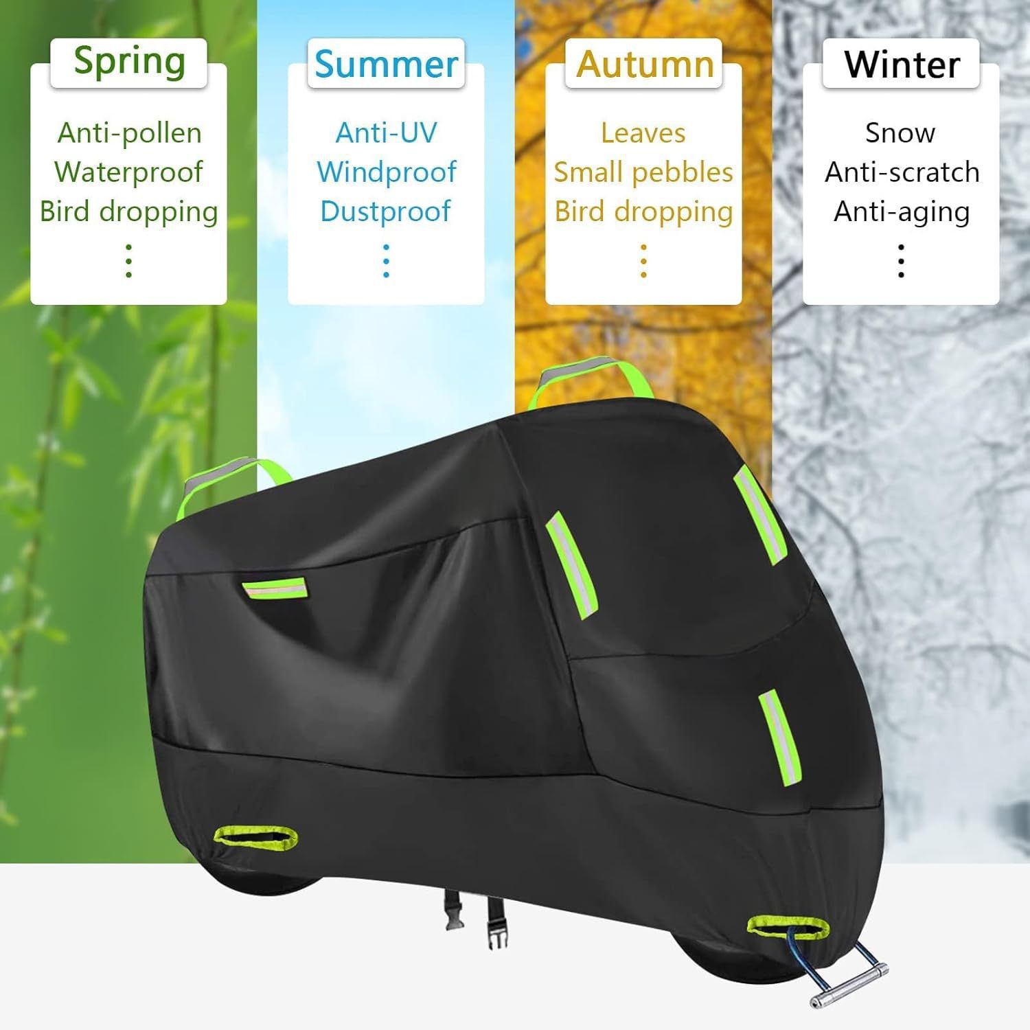 Cross-Border Motorcycle Cover Rainproof and Sunproof 210D Electric Vehicle Clothing Dustproof Cover Motorcycle Clothing with Green Reflective Strip