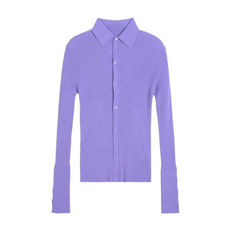 BM & MD & ZA Spring/Summer New Women's slim fit rib button knitted cardigan purple 1136934001