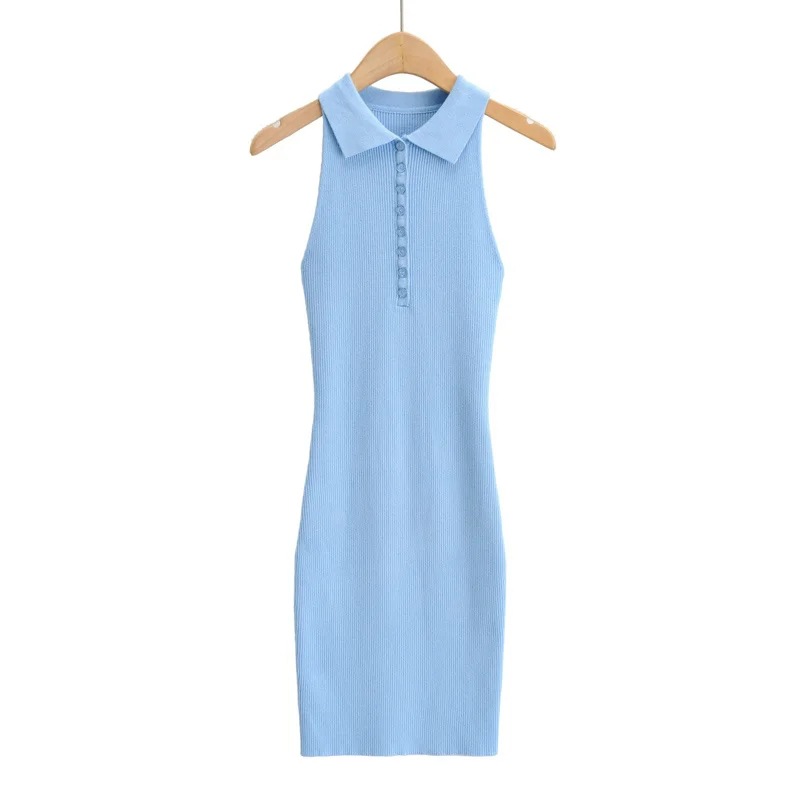 Slim polo collar tight knit dress NSAC34404