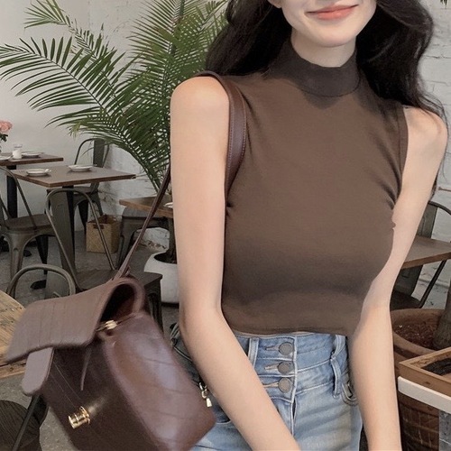 New autumn and winter brushed warm sleeveless bottoming half turtleneck vest for women with slim fit inside and threaded bottoming shirt for outer wear