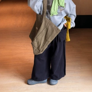2026冬季新款韩版儿童设计款腰包加绒休闲裤男女童时尚阔腿长裤潮