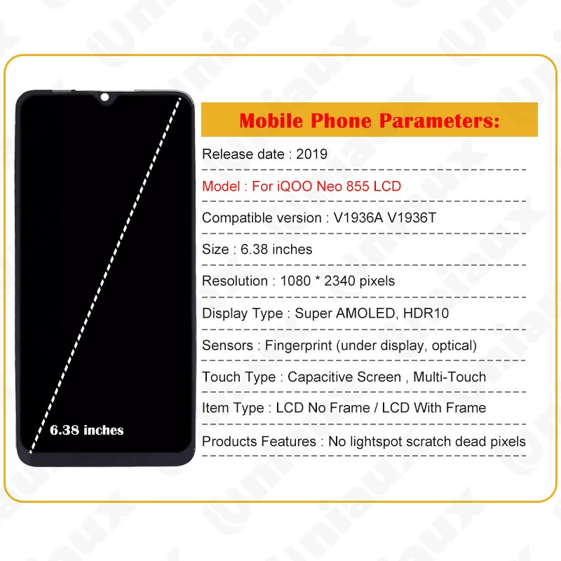 Подходящий для Vivo IQOO Neo 855 сенсорного экрана LCD мобильного телефона дисплей внутренний и внешний корпус рамка сборка дисплей LCD