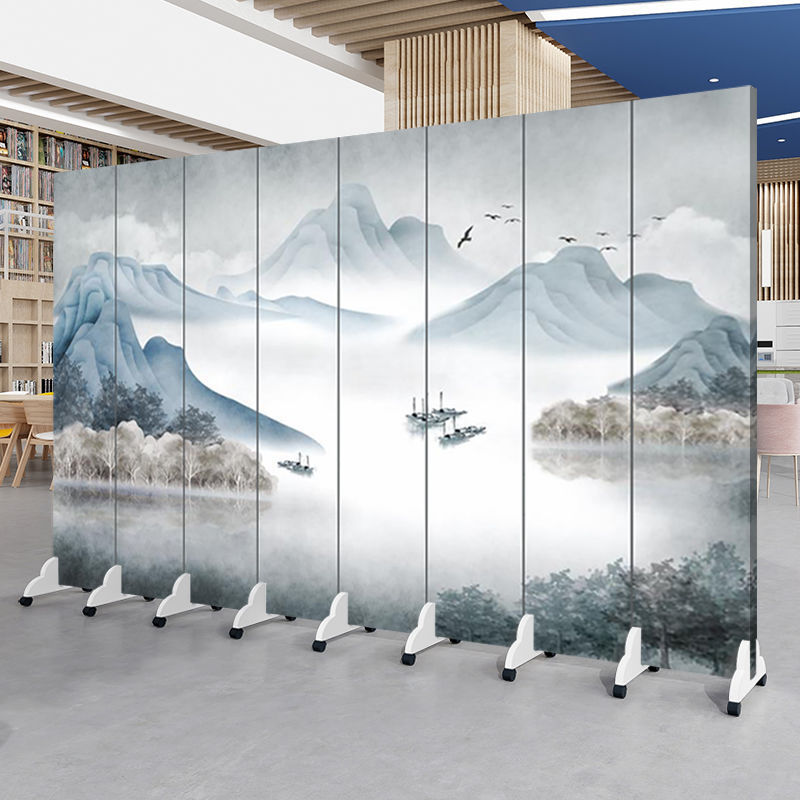 中国風の風景画スクリーンパーティションリビングルームオフィスエントリーベッドルーム折りたたみモバイルシンプルモダンなティールームブロック|undefined