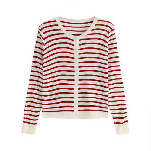 2025 early autumn long-sleeved sweater outer Korean style new thin striped top knitted cardigan women's clothing