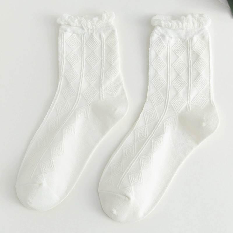 Mid-Length Socks (Tide) — White princess style, universal CN36–43, 6-pattern set