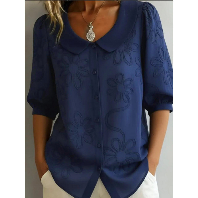 2026 Spring and Summer New European and American Cross-Border Amazon Loose Casual Retro Button Floral Print Mid-Sleeve Shirt