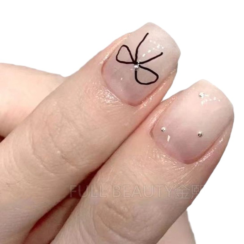 New bow nail stickers ins Net red Japanese hand-painted black and white bow simple cute 3D nail stickers