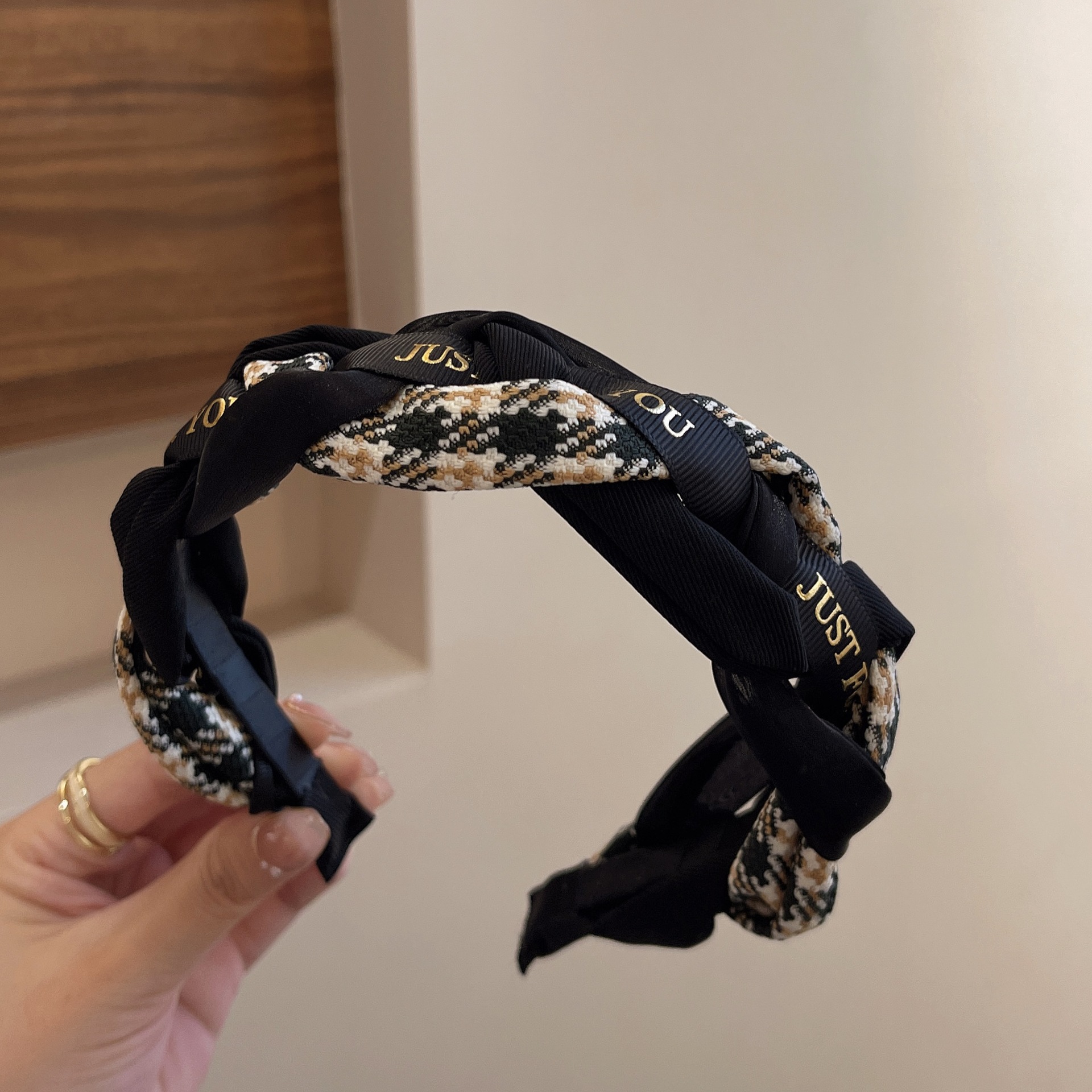 1180A 블랙 체크 머리띠