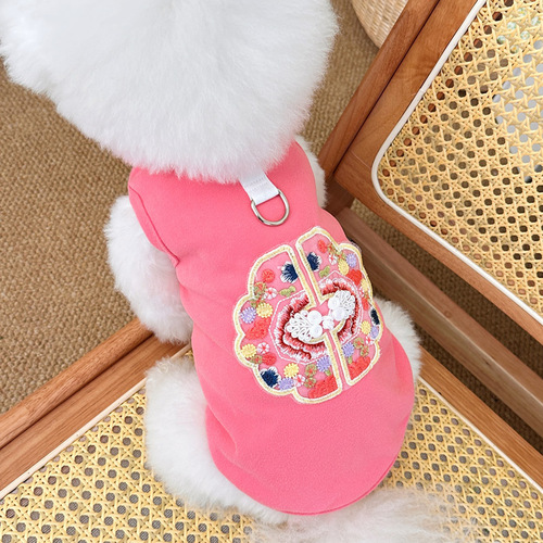 New spring and summer pet Chinese style dog and cat clothes Teddy Bichon Bear New Chinese style embroidery pulling vest