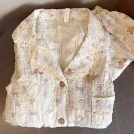 韩系ins小熊睡衣女26夏季短袖短裤套装带胸垫卡通可爱家居服夏季