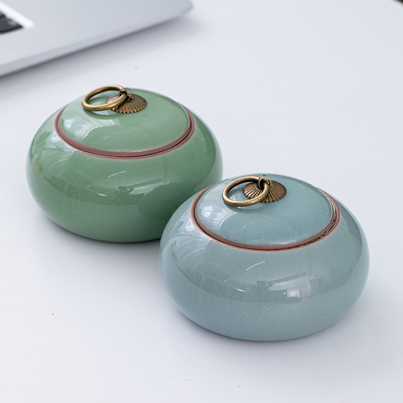 Small empty cans Ru kiln tea cans straight cans Ge kiln ceramic cans tea packaging cans green tea and black tea storage cans