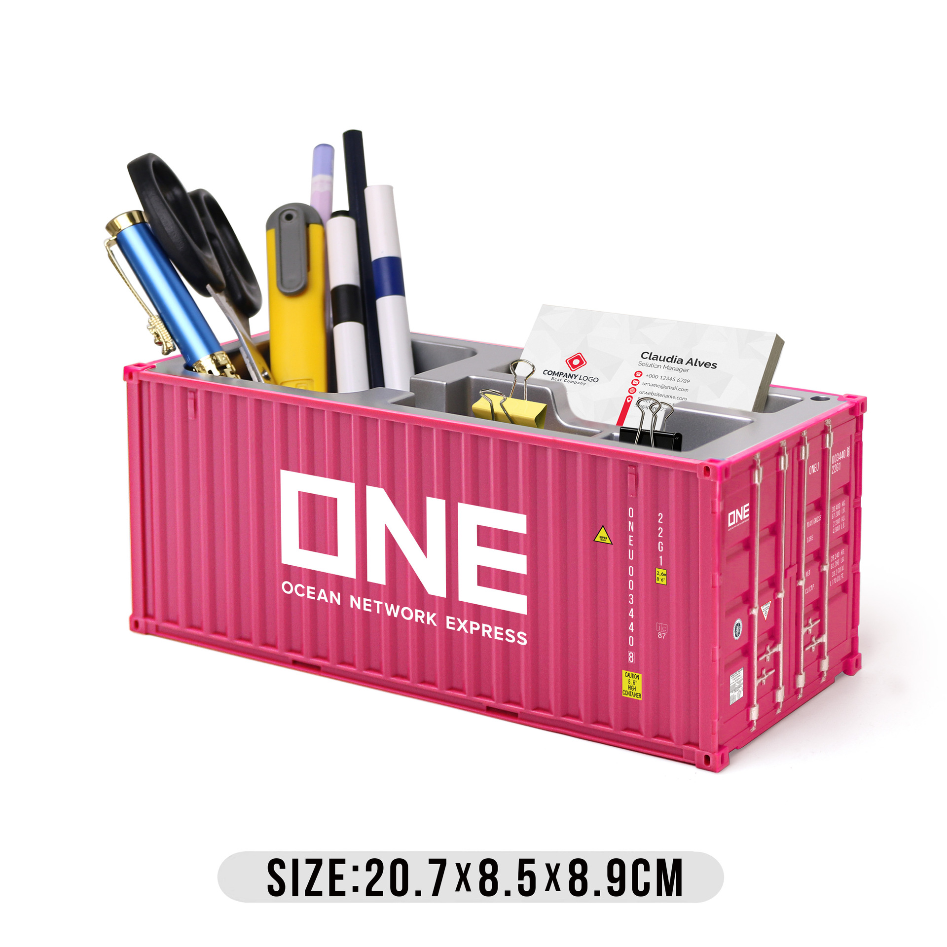 Caja de tarjetas de visita de lápiz rosa