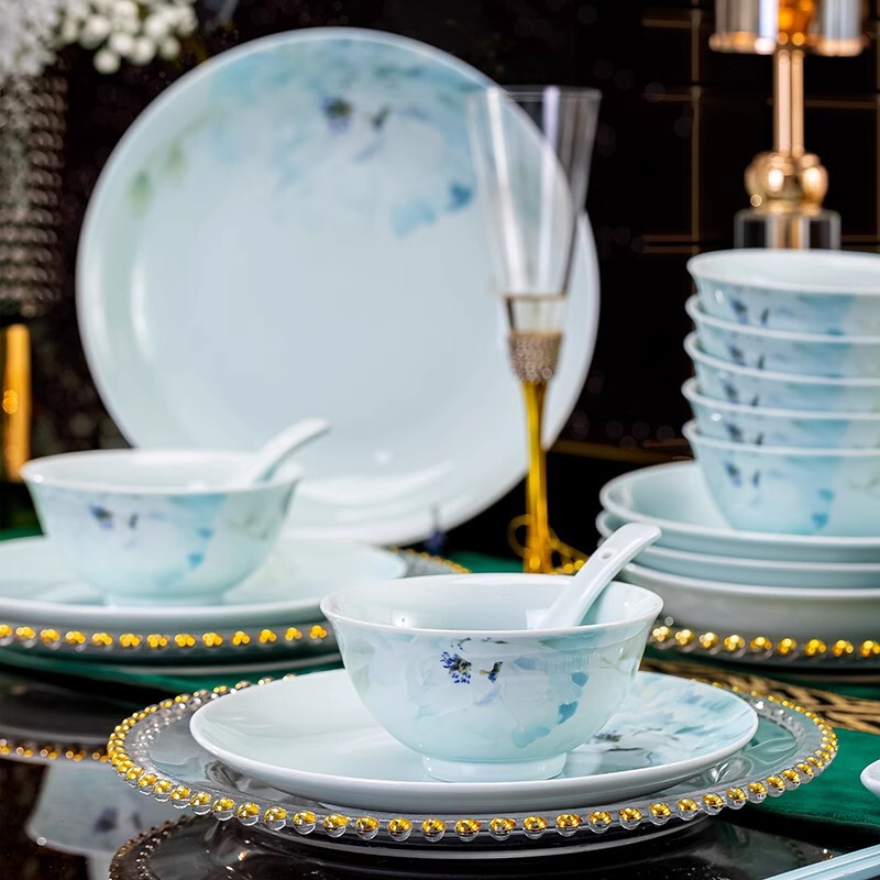 Jingdezhen High Temperature Underglaze Colored Celadon Dinner Bowl Dish Plate Free Combination Ceramic Tableware Large Soup Bowl Fish Plate