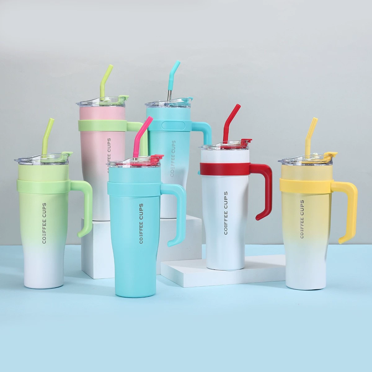 Термокружка 40 унций с ручкой, из нержавеющей стали 304, большой емкости, для автомобиля, с соломинкой, для холодных напитков, креативный подарок